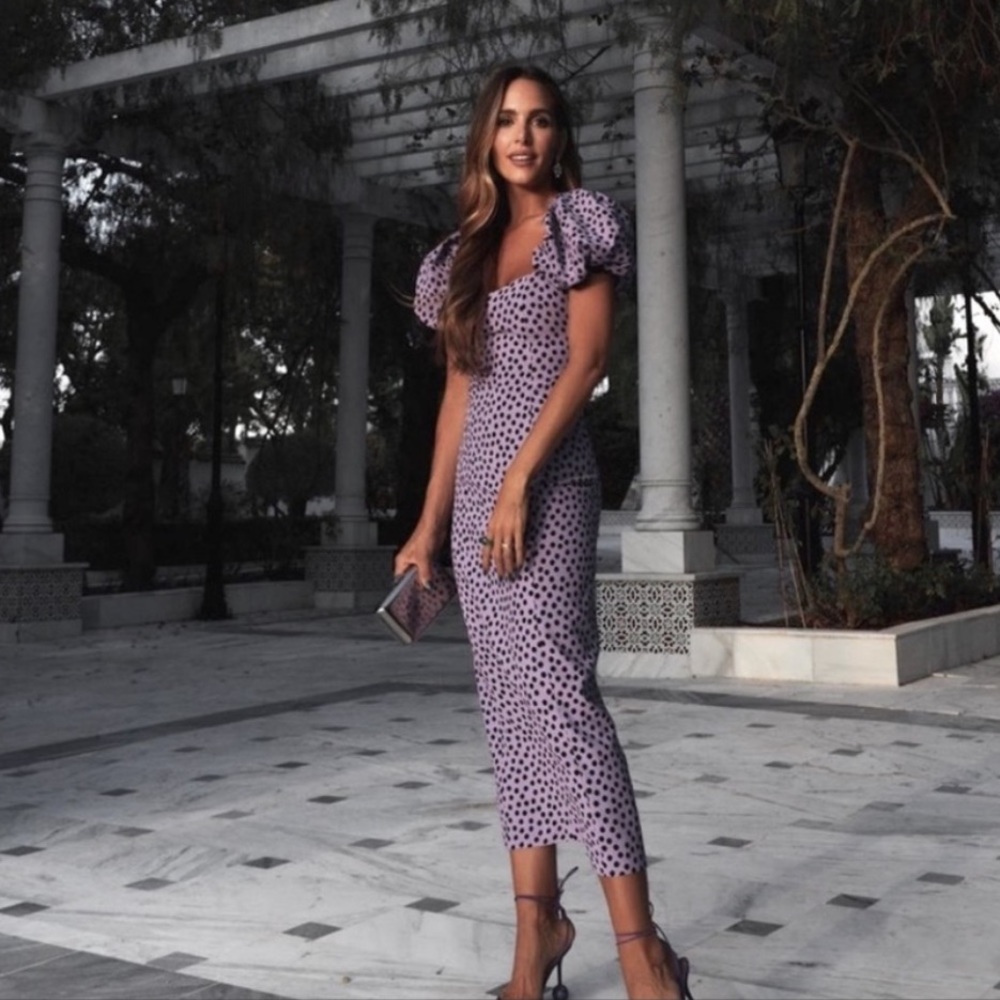 NWT ZARA POLKA DOT PUFF SLEEVE MIDI DRESS